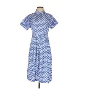 Talbots Belted Shirt Dress Radiant Polkadot Size 22 W Blue & White Knee Length